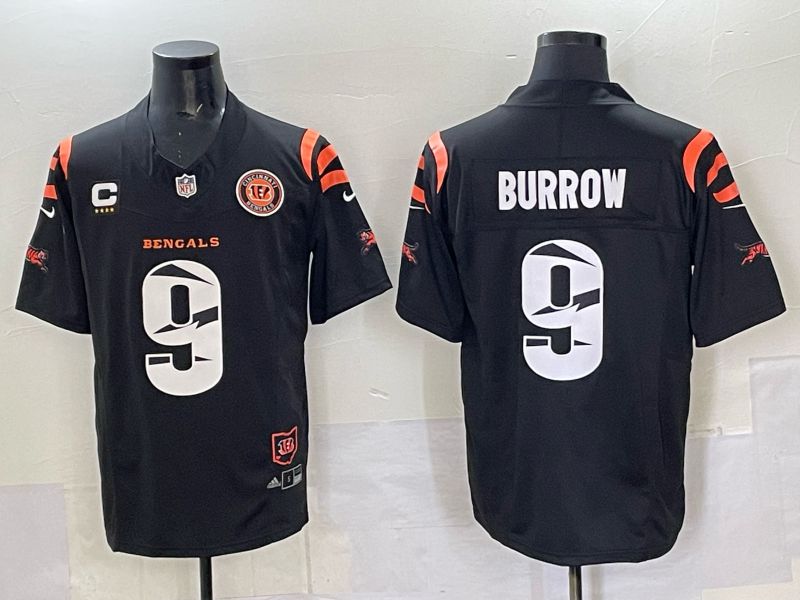 Men 2025 Cincinnati Bengals 9 Burrow Black Throwback Nike Limited NFL Jersey style 04